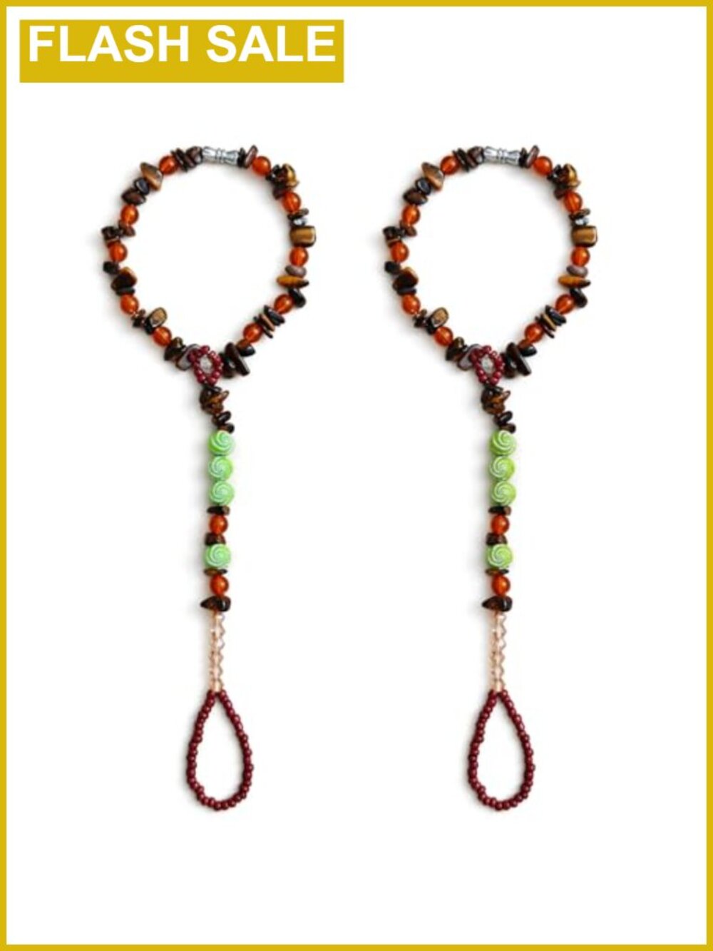 Boho Beaded Hand Chain Ring Bracelet Set of 2 Elastic Boho Jewelry